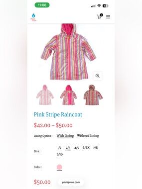 NWT 2T/3T Pink Stripe Kids Raincoat with Hood